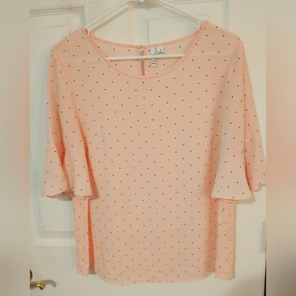 Elle Light Pink Sheer Blouse with Dots Women's Size Medium